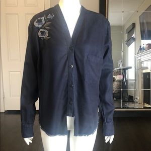 NWOT Frankie Button Down Denim Shirt W/Embroidery